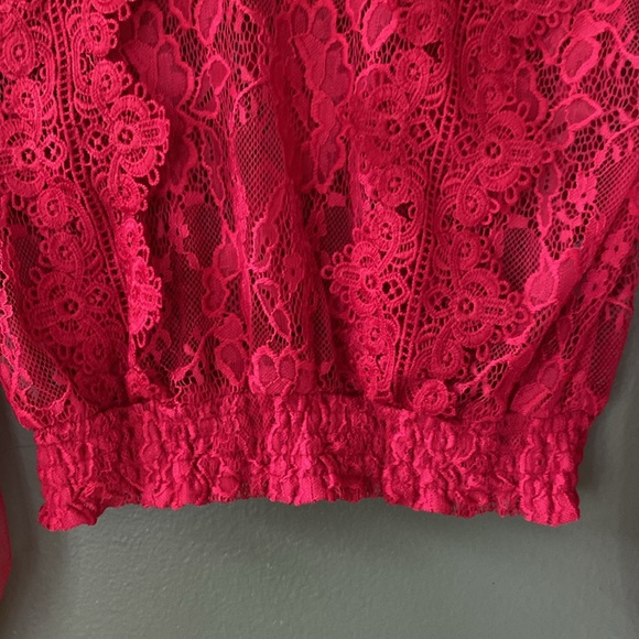 Womens Sz S red rare casual statement sleeves vintage lace crop blouse - Picture 7 of 9
